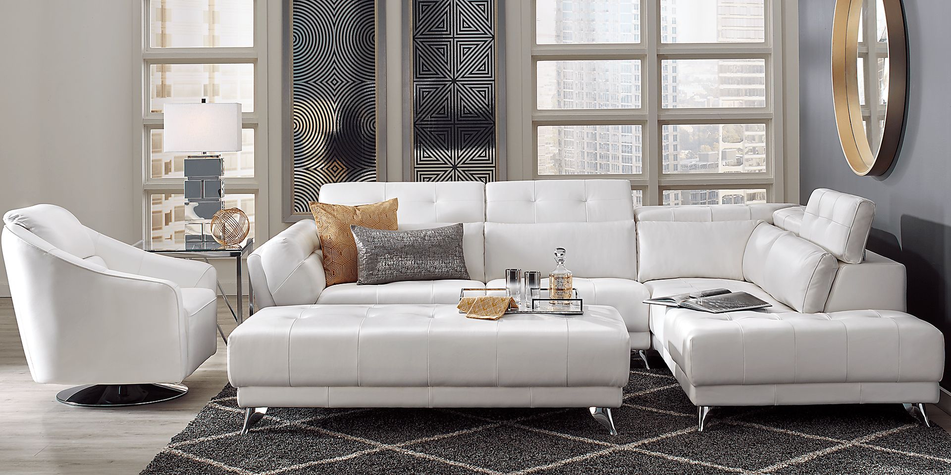 Dolcedo White 5 Pc Leather Sectional Living Room - Image 1
