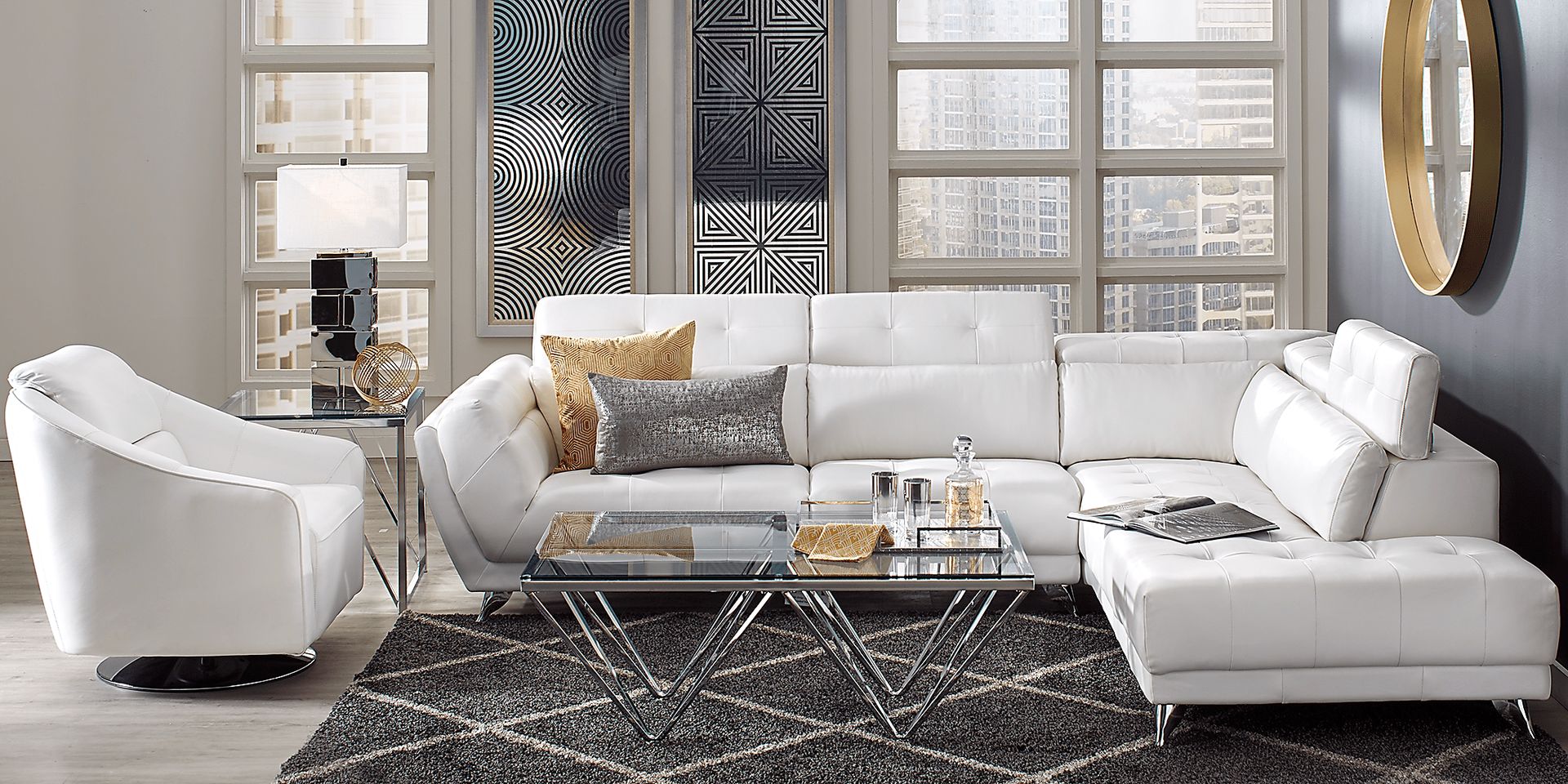 Dolcedo White 5 Pc Leather Sectional Living Room - Image 1