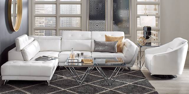 Dolcedo White 5 Pc Leather Sectional Living Room - Thumbnail - Image 1