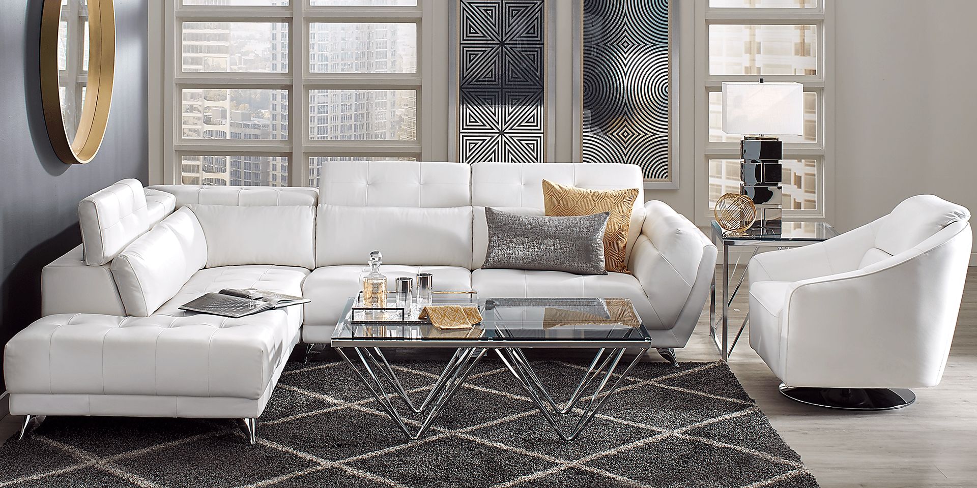 Dolcedo White 5 Pc Leather Sectional Living Room - Image 1