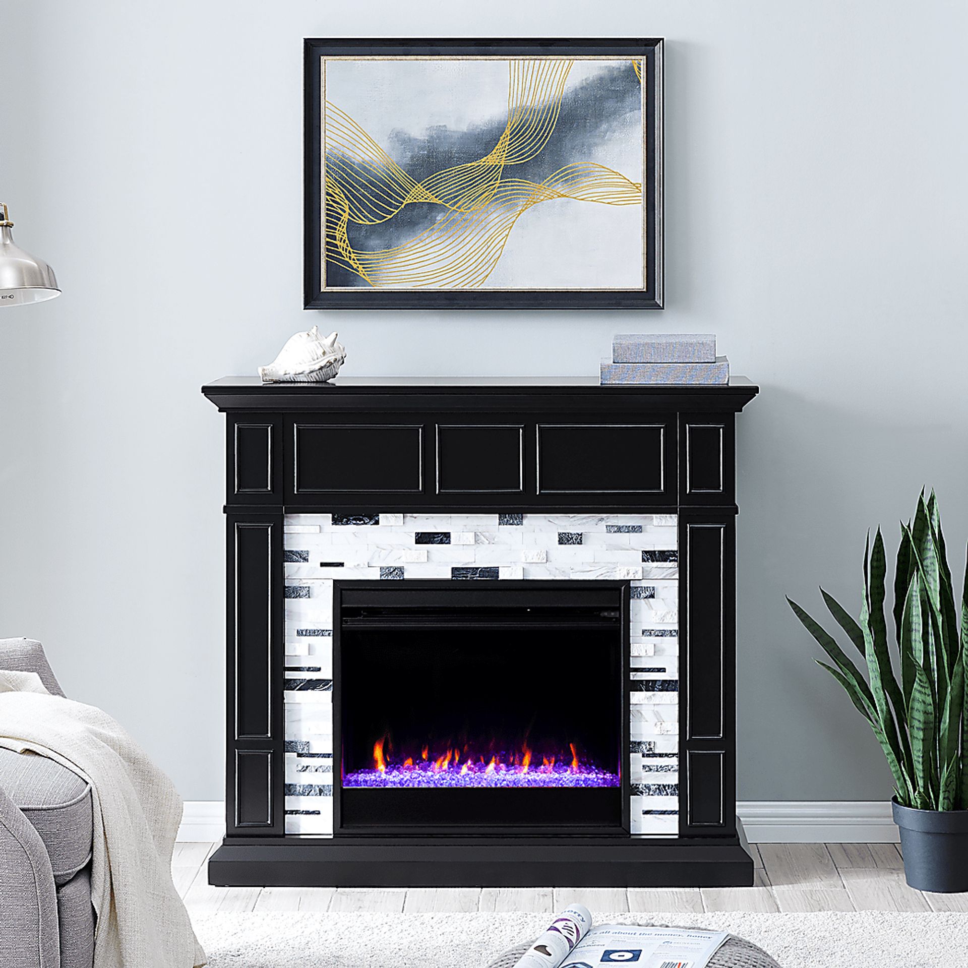 Doliver I Black 45 in. Console, With Color Changing Electric Fireplace - Image 9