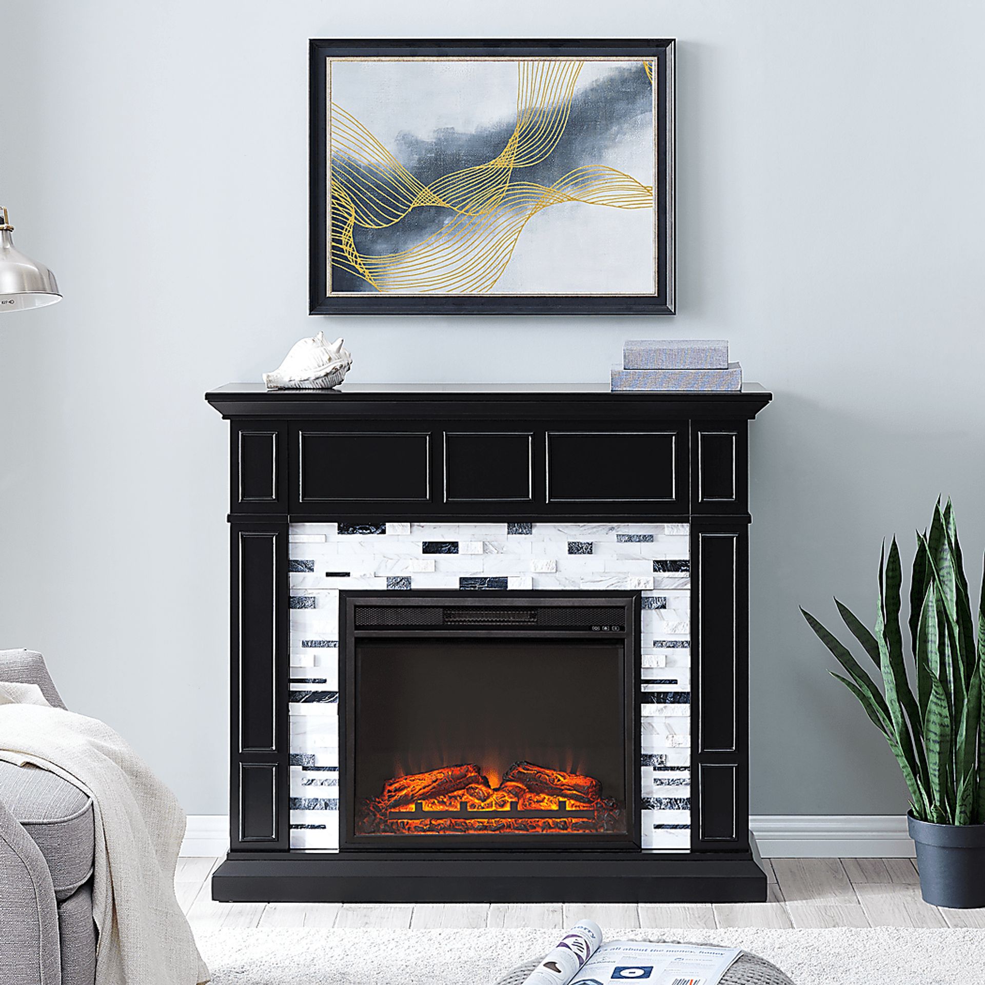 Doliver V Black 46 in. Console with Electric Fireplace - Image 2