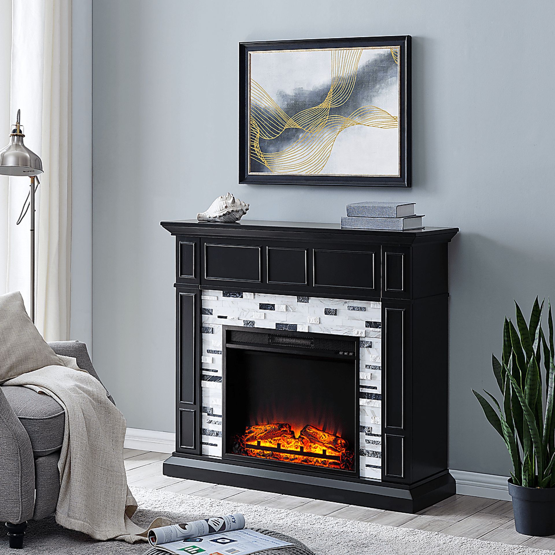 Doliver V Black 46 in. Console with Electric Fireplace - Image 3