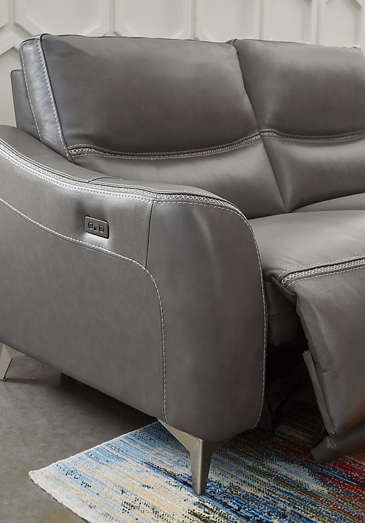 Domio 6 Pc Gray Leather Power Reclining Sectional Living Room With 3 Pc ...