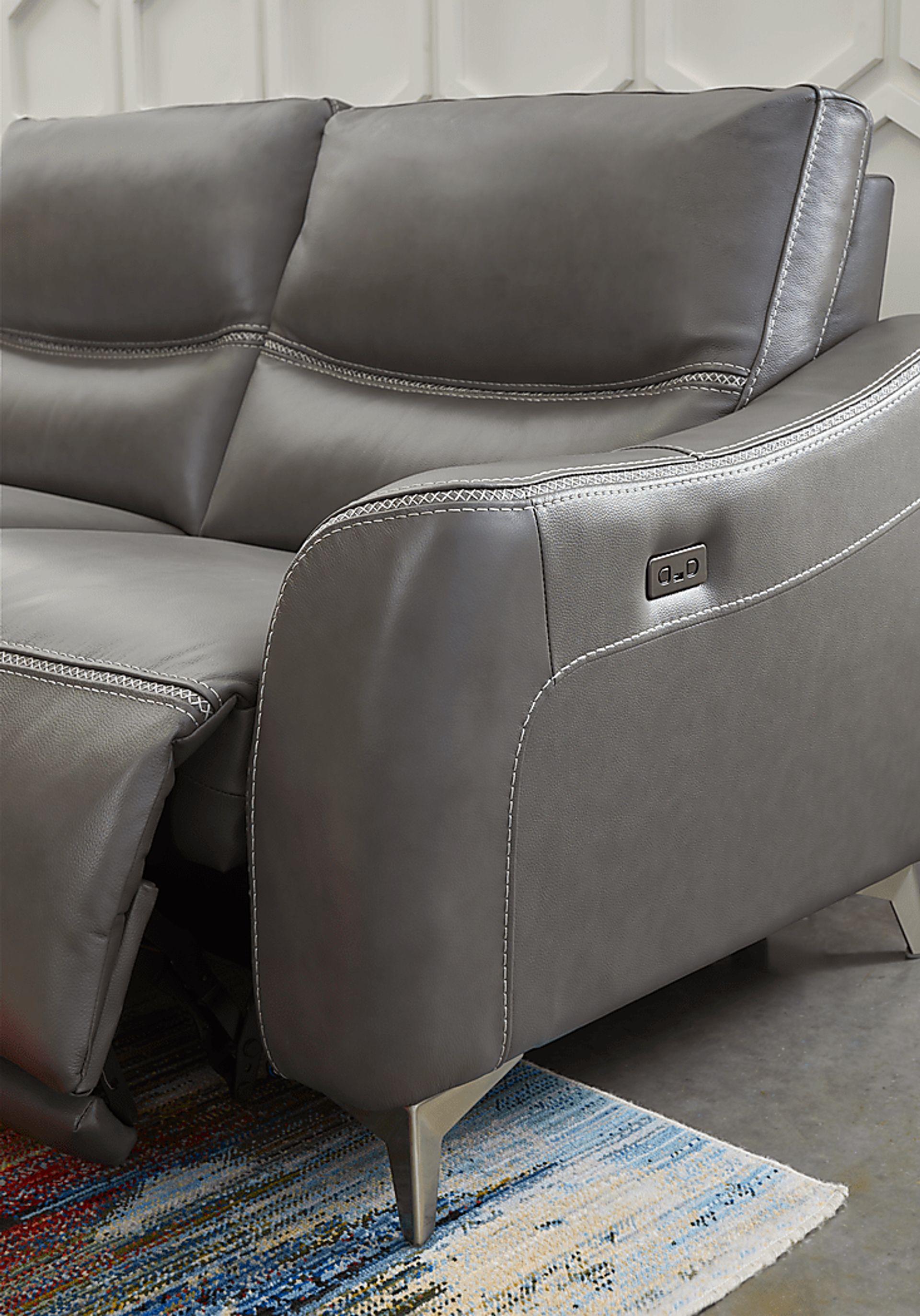 Domio Gray Leather 3 Pc Power Reclining Sectional - Image 3