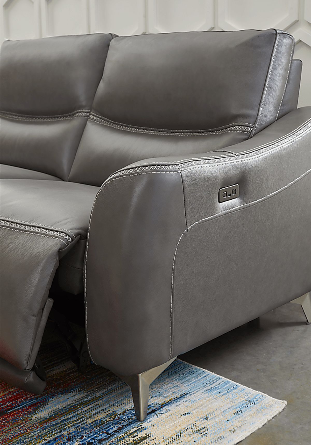Domio 6 Pc Gray Leather Power Reclining Sectional Living Room With 3 Pc ...