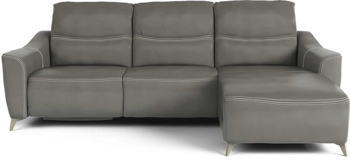 Domio 6 Pc Gray Leather Living Room Set With 3 Pc Right Arm Chaise ...