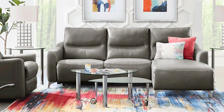 Domio Gray Leather 3 Pc Sectional