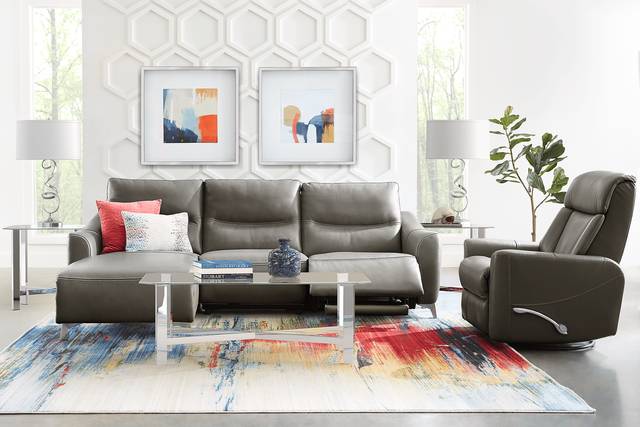 Domio Gray Leather 6 Pc Power Reclining Sectional Living Room - Thumbnail - Image 1