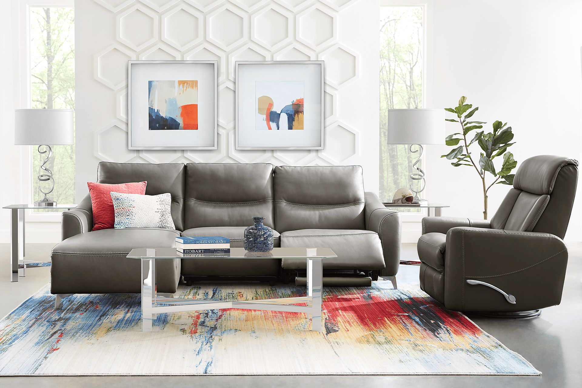 Domio Gray Leather 6 Pc Power Reclining Sectional Living Room - Image 1