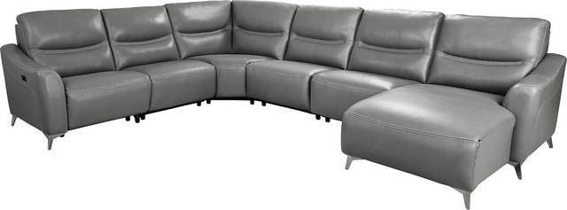 Domio Gray Leather 6 Pc Power Reclining Sectional - Thumbnail - Image 1