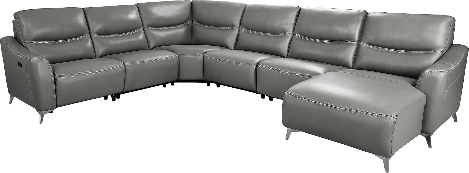 Domio Gray Leather 6 Pc Power Reclining Sectional - Image 1
