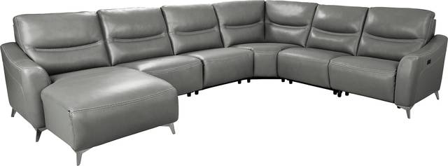 Domio Gray Leather 6 Pc Power Reclining Sectional - Thumbnail - Image 1