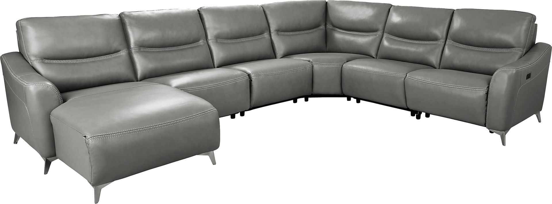 Domio Gray Leather 6 Pc Power Reclining Sectional - Image 1