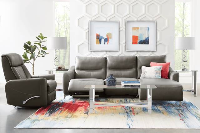 Domio Gray Leather 7 Pc Power Reclining Sectional Living Room - Thumbnail - Image 1