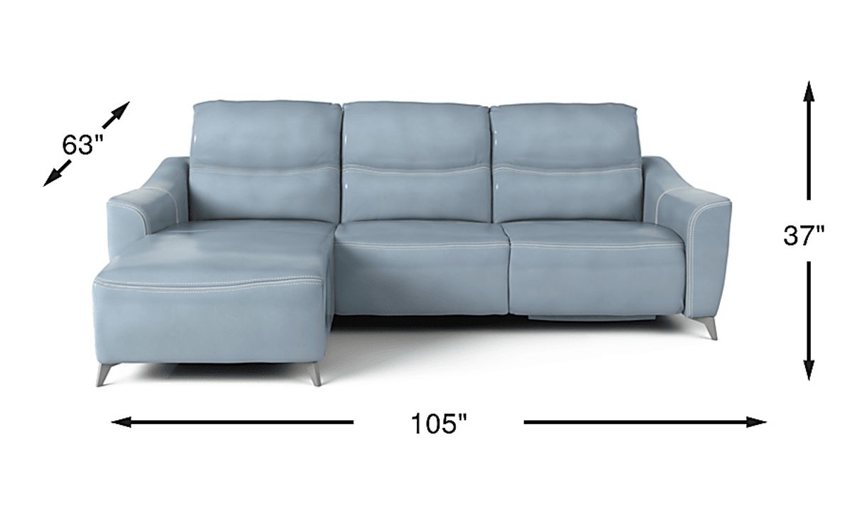 Domio Hydra Blue Leather 3 Pc With Chaise Left Power Reclining ...