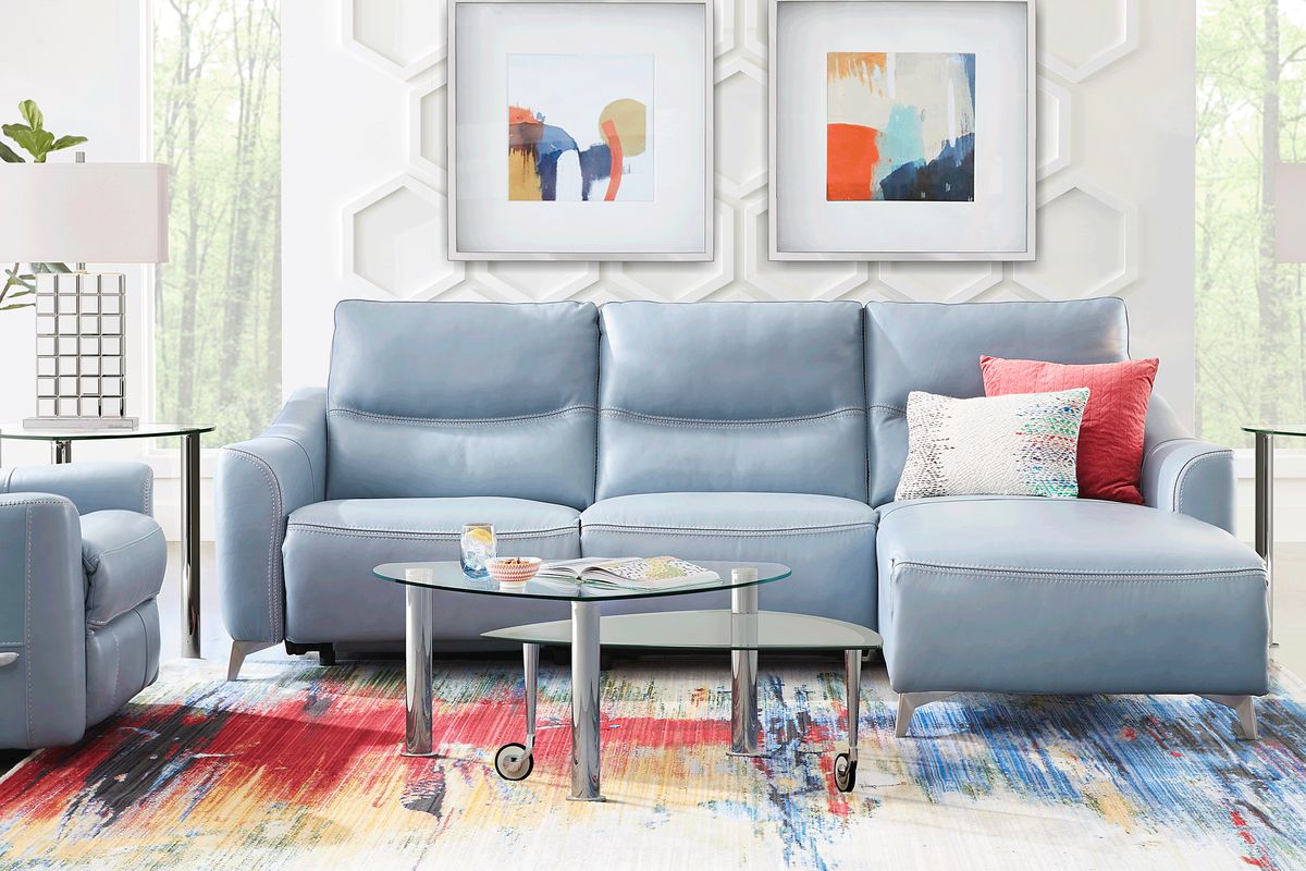 Domio Hydra Blue Leather 3 Pc With Chaise Right Arm Sectional | Rooms to Go