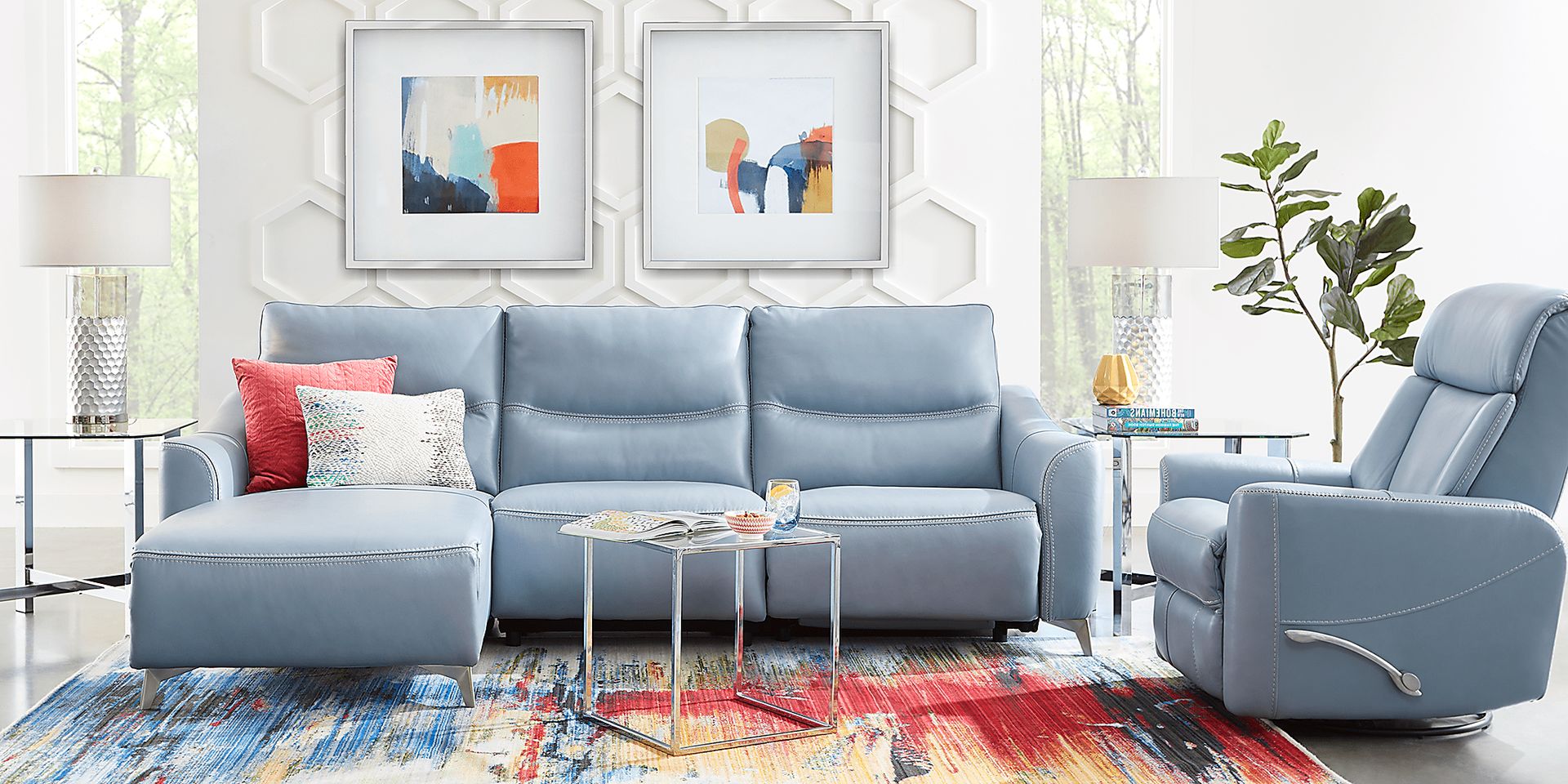 Domio Hydra Leather 6 Pc Power Reclining Sectional Living Room - Image 1