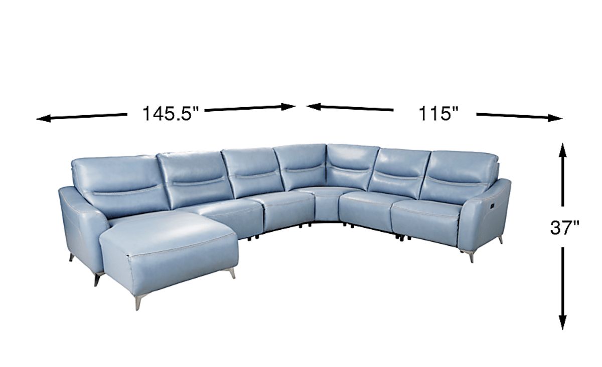 Domio Hydra Blue Leather 6 Pc With Chaise Left Power Reclining ...