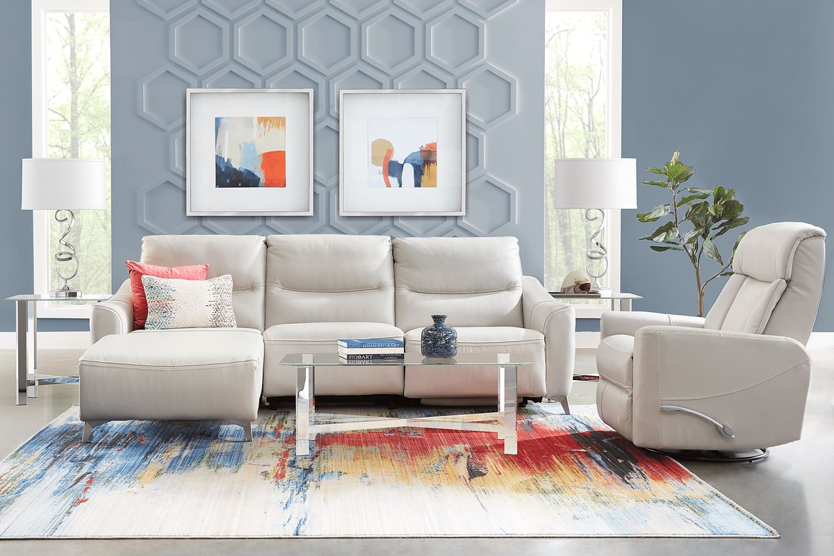 Domio 6 Pc Stone Beige Leather Living Room Set With 3 Pc Left Arm ...