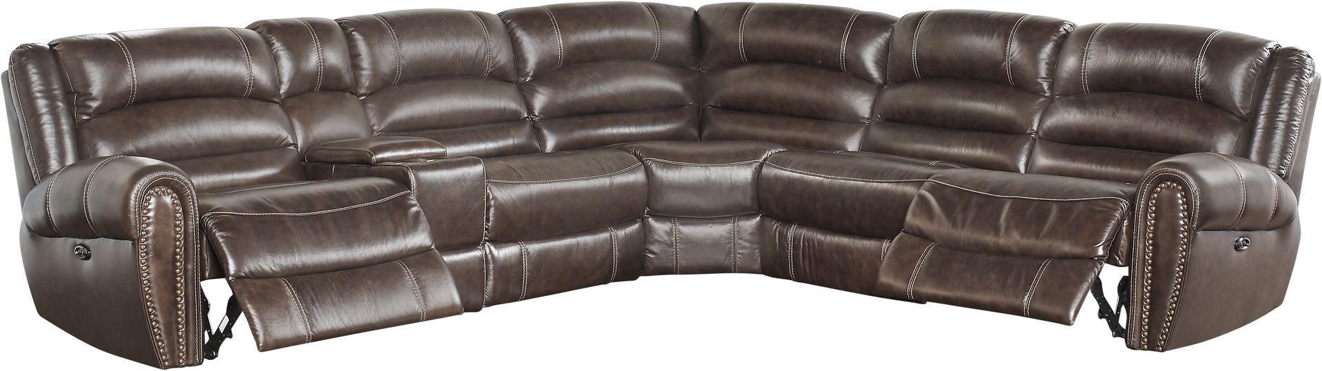 Donelle Brown Leather 6 Pc Power Reclining Sectional - Image 3