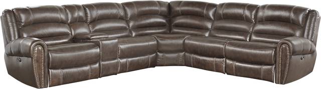 Donelle Brown Leather 6 Pc Power Reclining Sectional - Thumbnail - Image 1