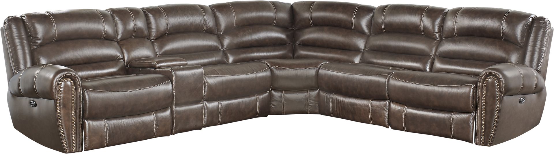 Donelle Brown Leather 6 Pc Power Reclining Sectional - Image 1