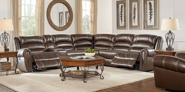 Donelle Brown Leather 7 Pc Power Reclining Sectional Living Room - Thumbnail - Image 1