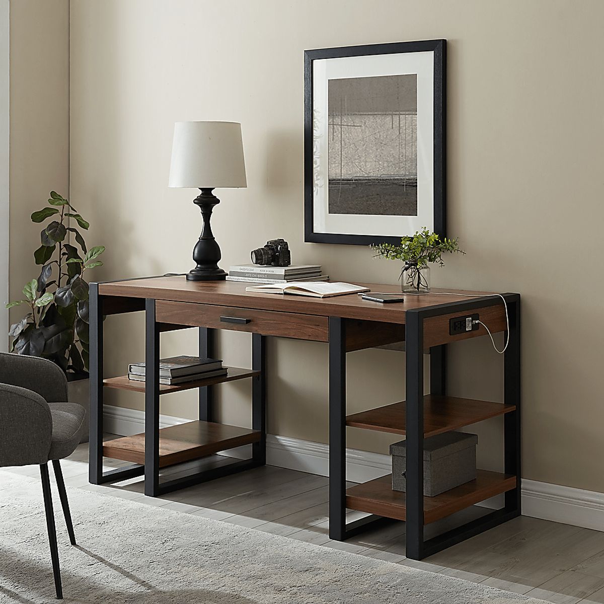 Donnefield Brown Dark Wood Desk | Rooms to Go