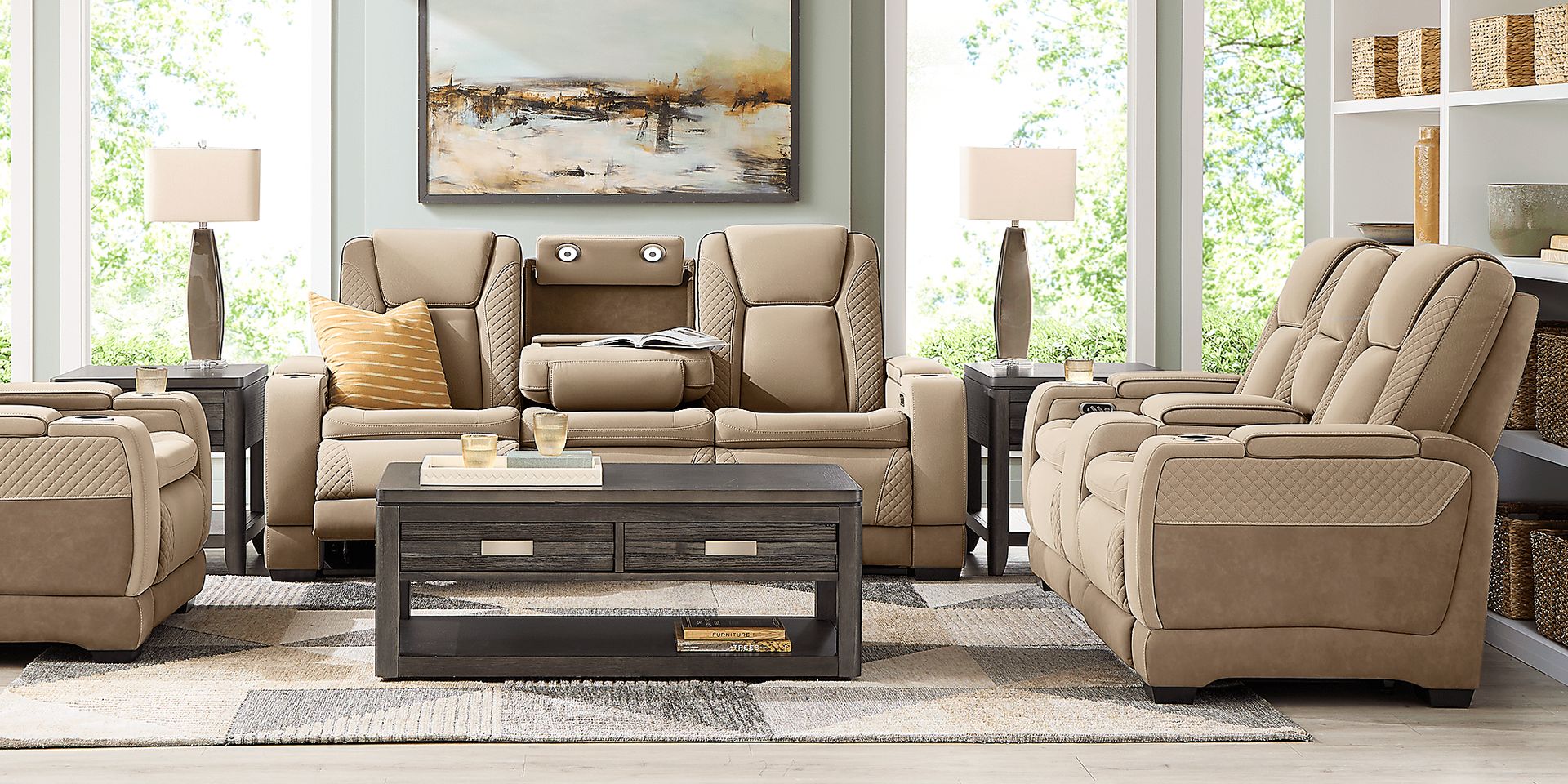 Donovan Park Beige 5 Pc Dual Power Reclining Living Room - Image 2