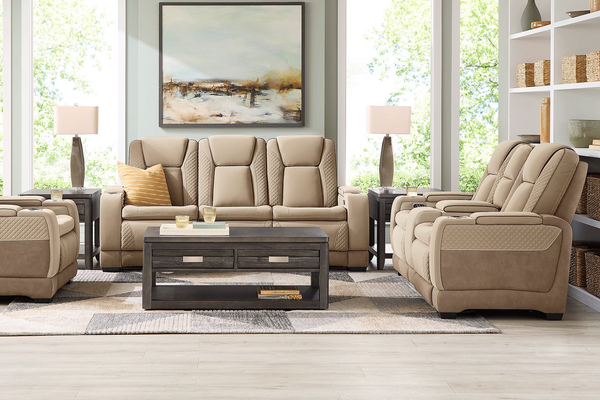 Donovan Park Beige 5 Pc Dual Power Reclining Living Room - Image 1