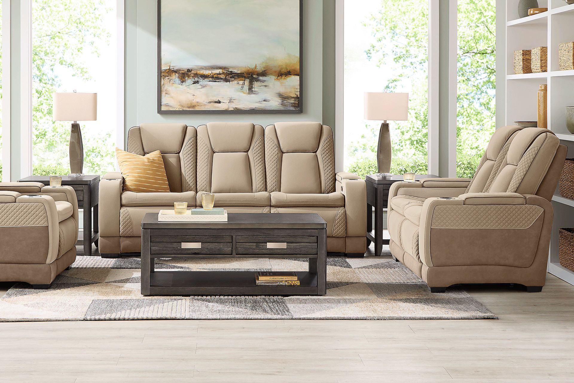 Donovan Park Beige 5 Pc Living Room with Dual Power Reclining Sofa - Image 1