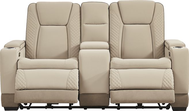 Donovan Park Beige Dual Power Reclining Console Loveseat