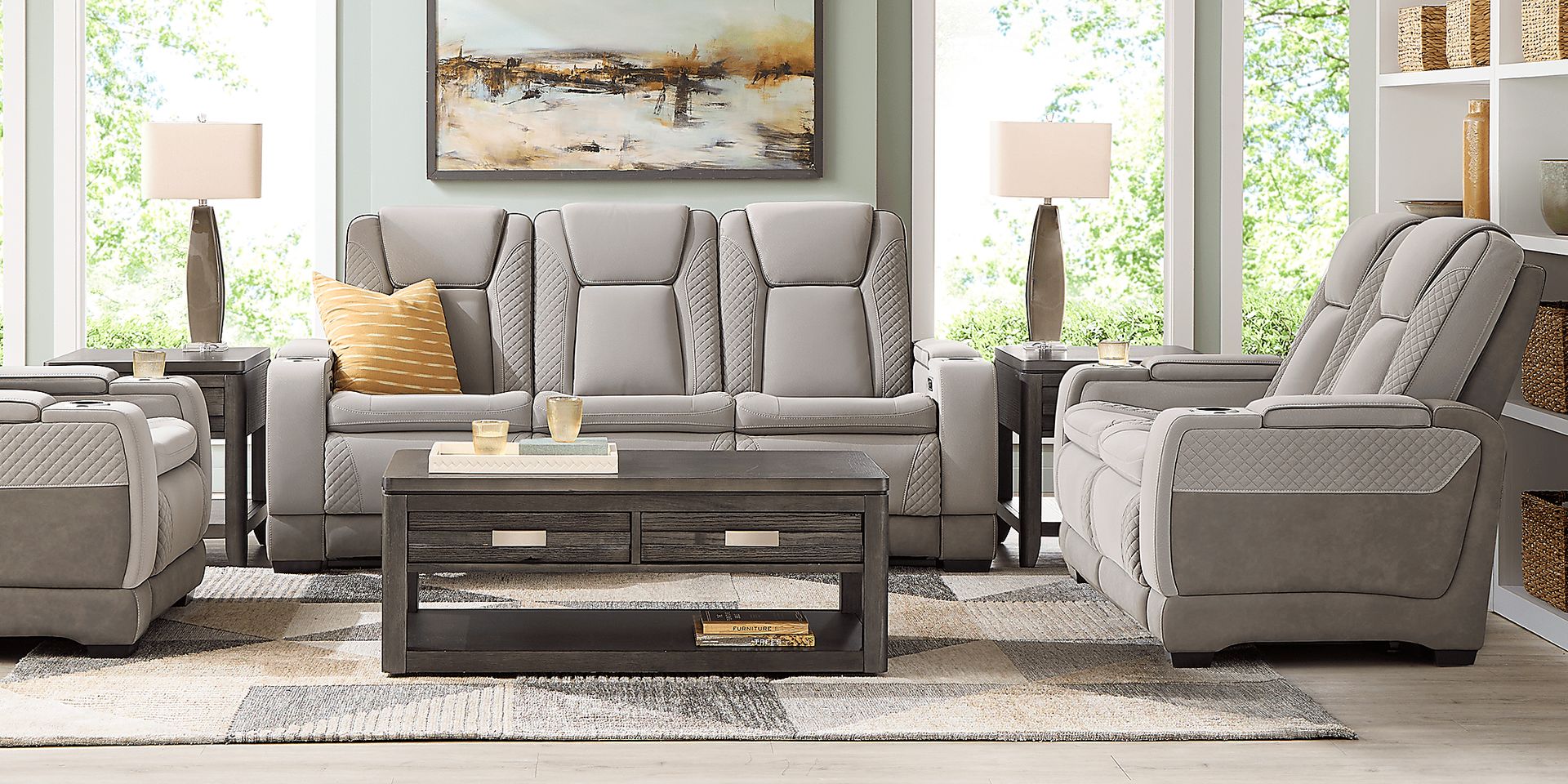 Donovan Park Gray Dual Power Reclining Sofa - Image 2