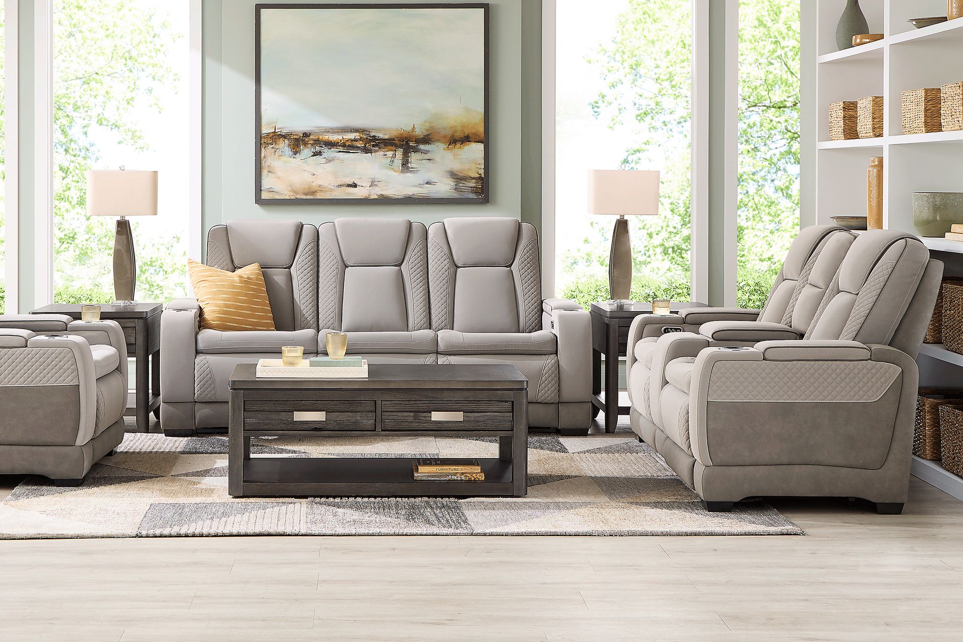 Donovan Park Gray 5 Pc Dual Power Reclining Living Room - Image 1