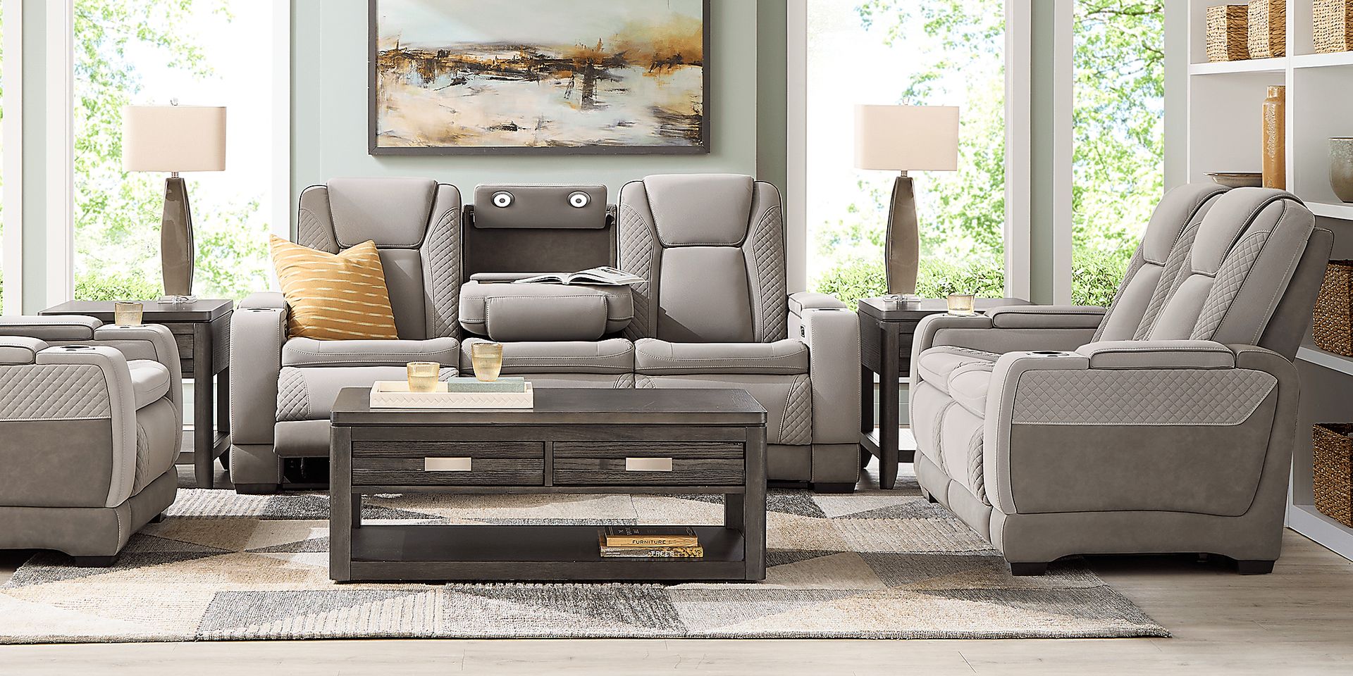 Donovan Park Gray 5 Pc Living Room with Dual Power Reclining Sofa - Image 2