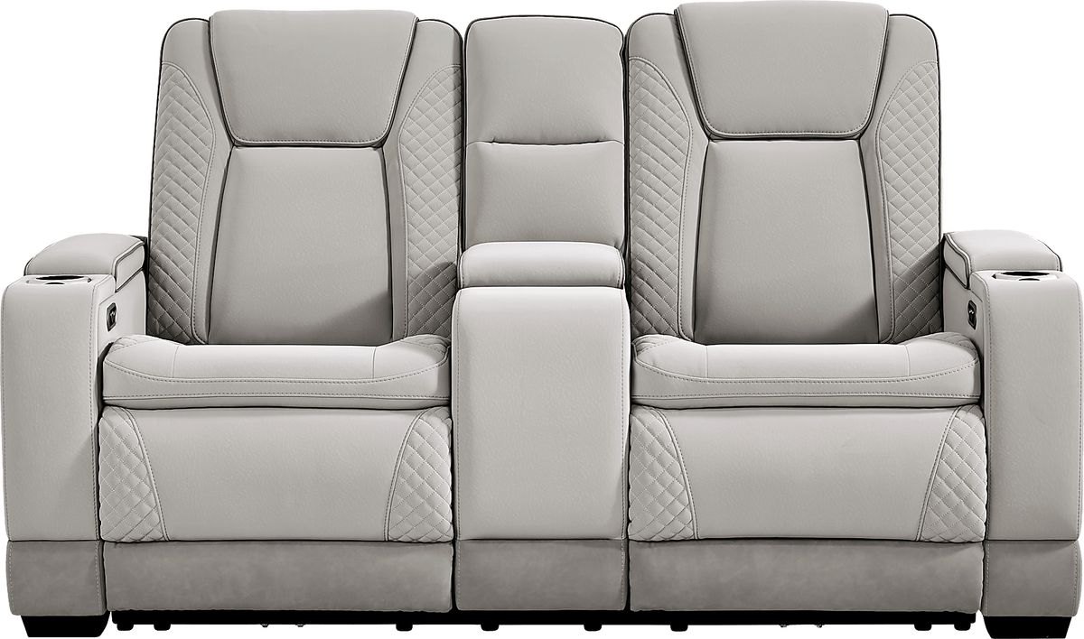 Donovan Park 5 Pc Gray Polyurethane Fabric Dual Power Reclining Living ...