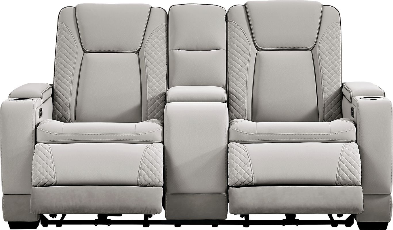 Donovan Park Gray Dual Power Reclining Console Loveseat