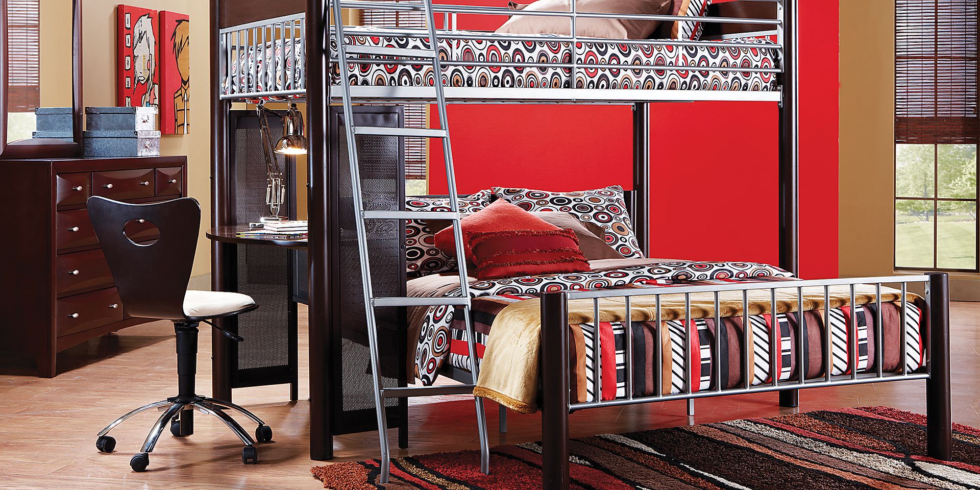 Dorm Room Merlot 4 Pc Twin/Twin Loft Bedroom - Image 1