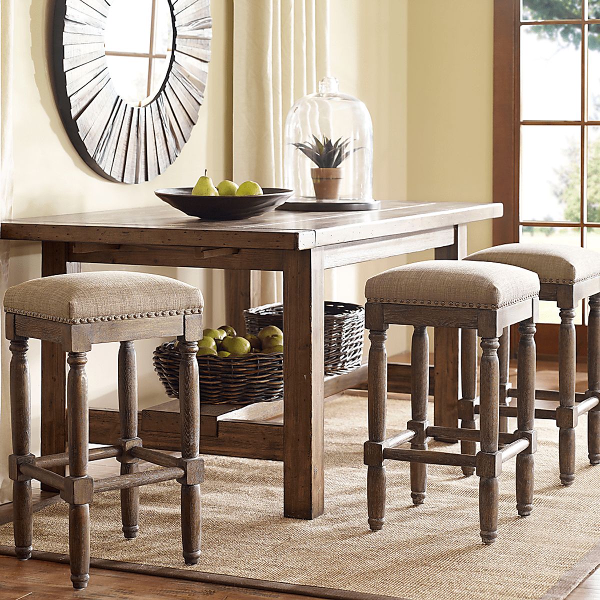 Doswell Brown Dark Wood Sand Beige Counter Height Stool, Set Of 2 ...