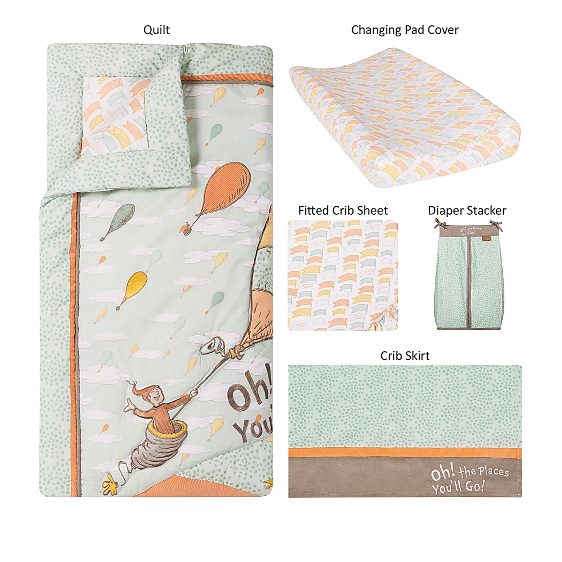 Dr. Seuss Oh, the Places You'll Go! Beige 5 Pc Baby Bedding Set - Image 2