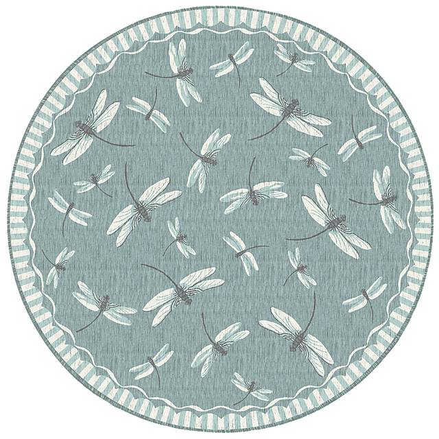 Dragonfly Dance Aqua 7'10 Round Indoor/Outdoor Rug - Thumbnail - Image 1