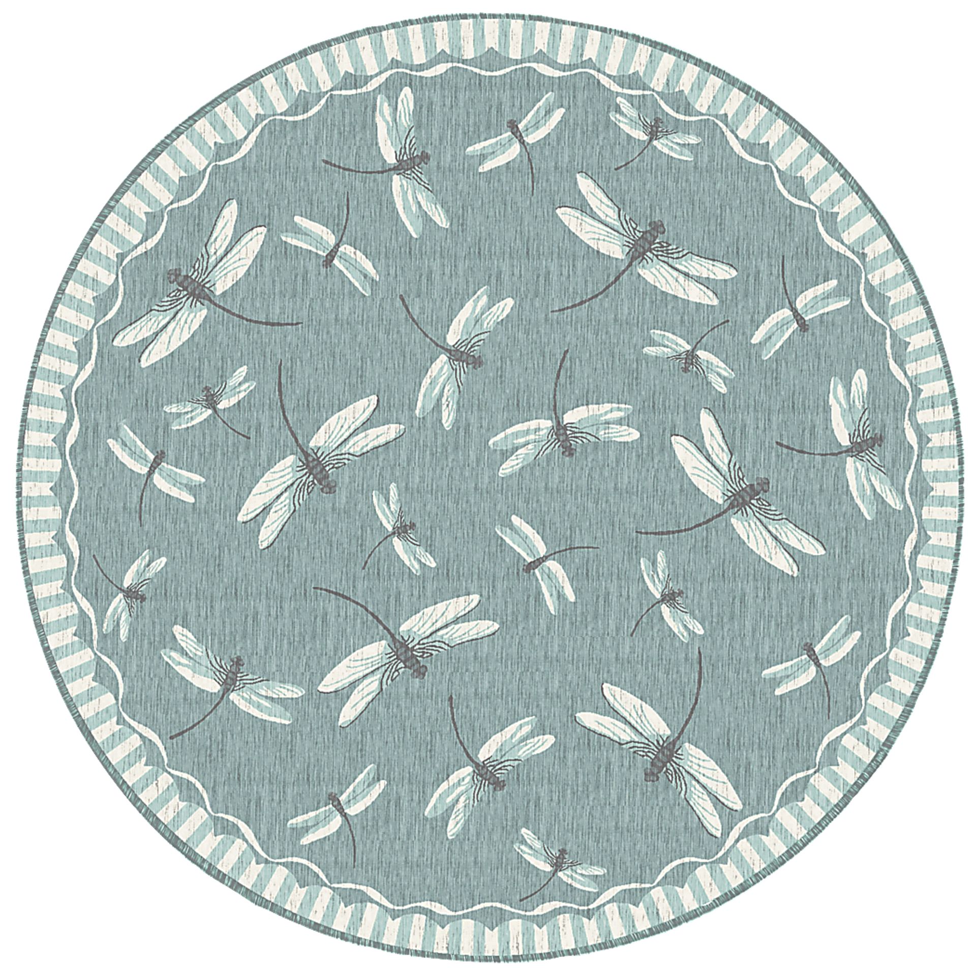 Dragonfly Dance Aqua 7'10 Round Indoor/Outdoor Rug - Image 1