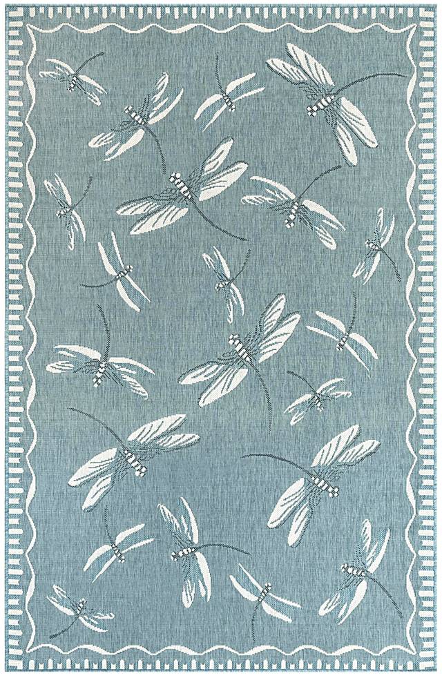Dragonfly Dance Aqua 7'10 x 9'10 Indoor/Outdoor Rug - Thumbnail - Image 1