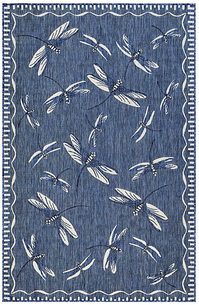 Dragonfly Dance Navy 4'10 x 7'6 Indoor/Outdoor Rug - Thumbnail - Image 1