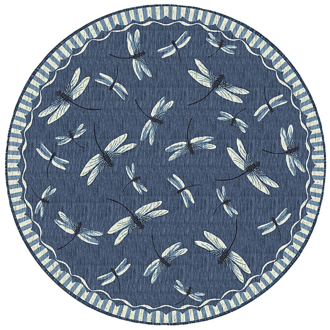 Dragonfly Dance Navy 7'10 Round Indoor/Outdoor Rug - Rooms To Go