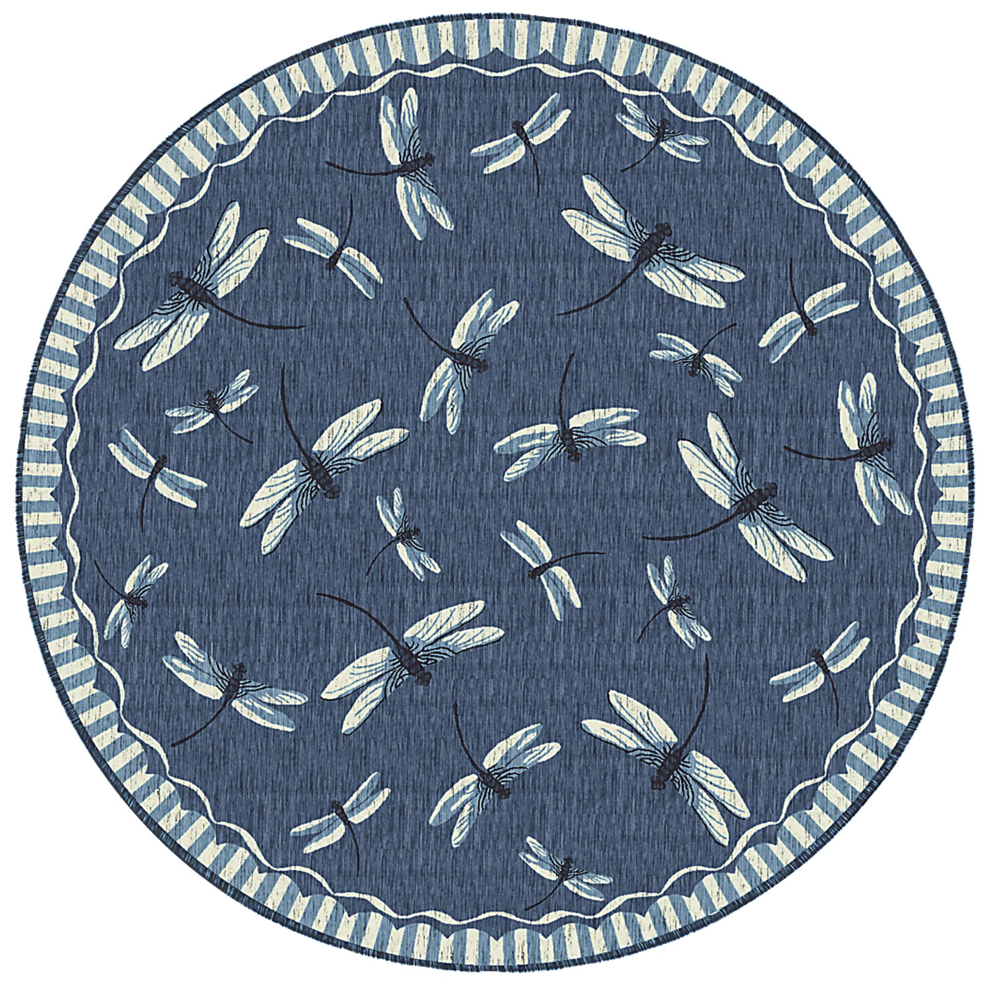 Dragonfly Dance Navy 7'10 Round Indoor/Outdoor Rug - Image 1