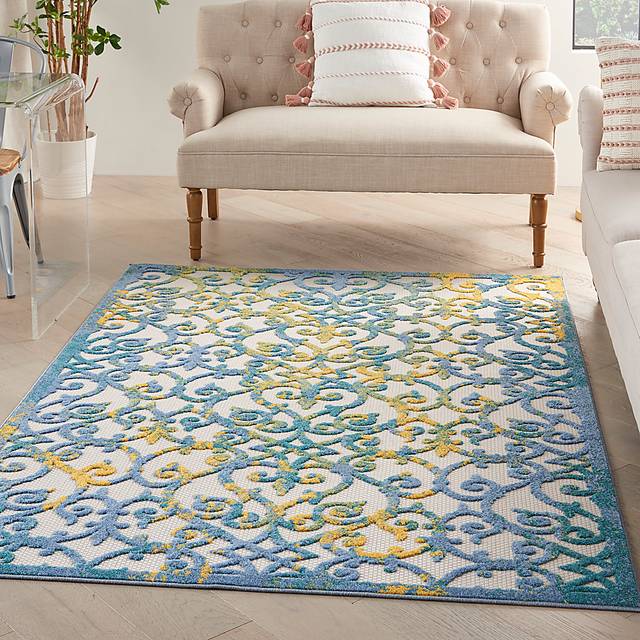 Drayce Ivory/Blue 5'3 x 7'5 Indoor/Outdoor Rug - Thumbnail - Image 4