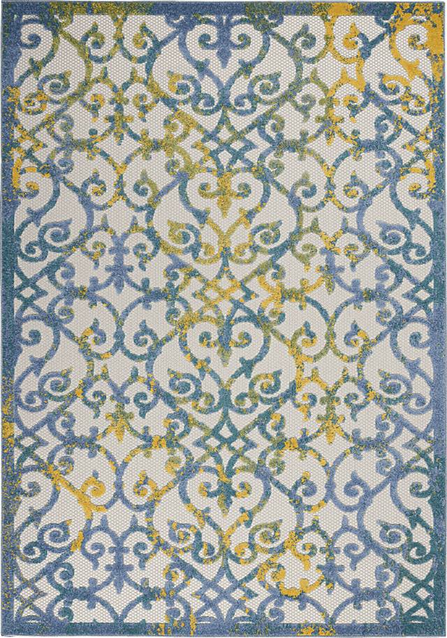 Drayce Ivory/Blue 5'3 x 7'5 Indoor/Outdoor Rug - Thumbnail - Image 1