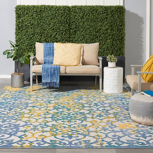 Drayce Ivory/Blue 7'10 x 10'6 Indoor/Outdoor Rug - Thumbnail - Image 2